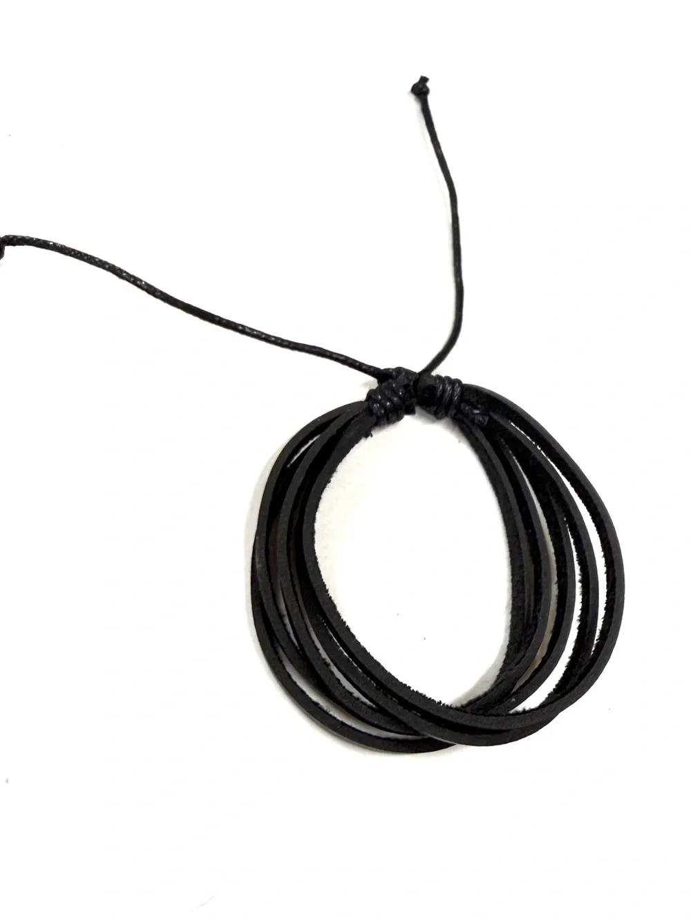 Black leather unisex bracelet with braided rope accents and ties nsb